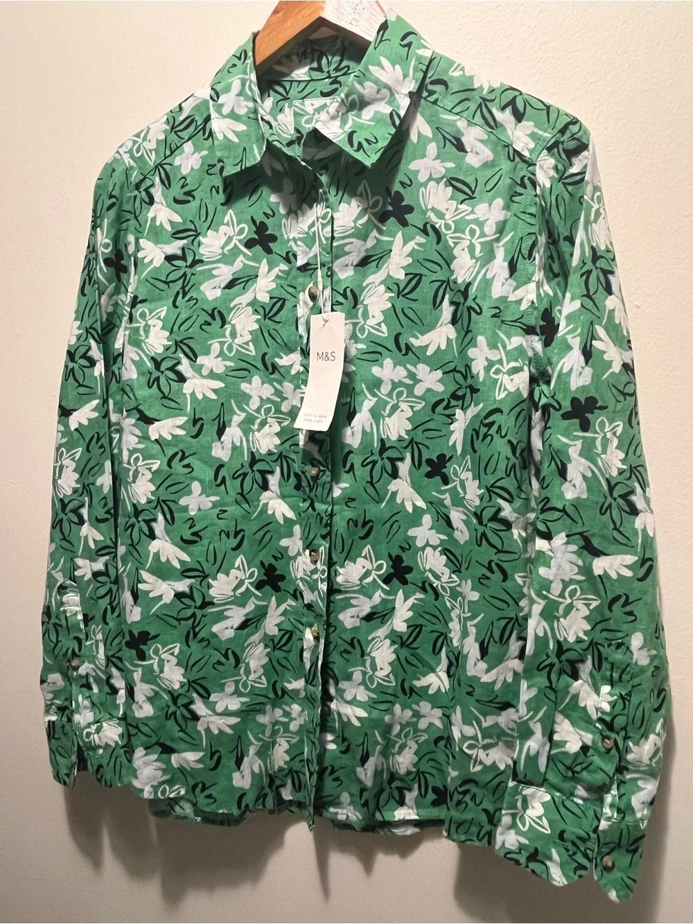 Pure Linen Floral Printed Shirt- Size 10 PTP 21 inch - Picture 4 of 11